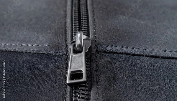 Fototapeta Close up of a sleek black wetsuit zipper, highlighting craftsmanship and durability for surfers.