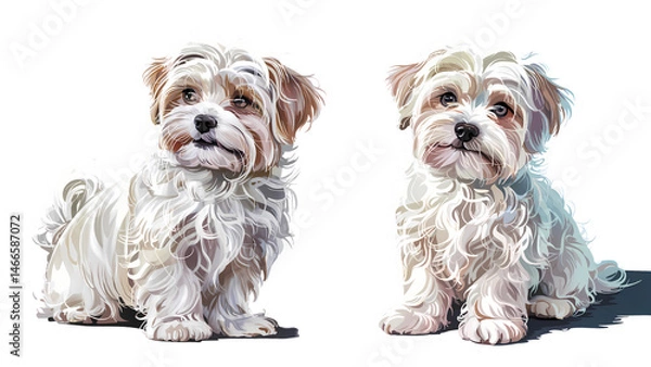 Fototapeta A vibrant digital painting portrays a striking Maltese dog