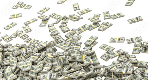 Fototapeta Stacks of one hundred us dollar bills  isolated background