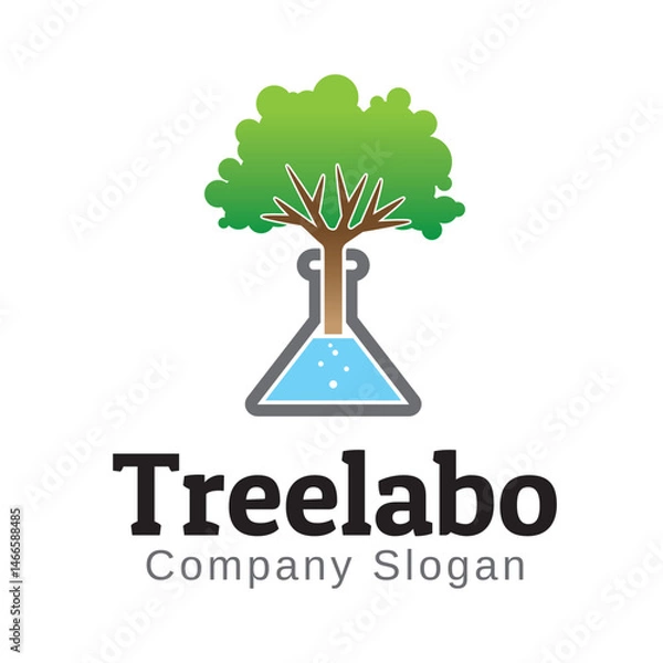 Fototapeta Lab tube and tree logo vector design symbol