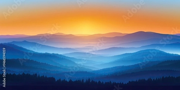 Fototapeta Misty Mountain Majesty Sunrise over Blue Ridges Vector Illustration.