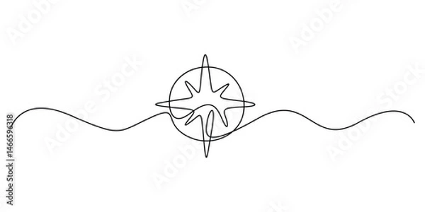 Obraz Continuous one line drawing compass for locating direction. Shipment and logistic concept. Continuous line drawing navigation compass vector illustration
