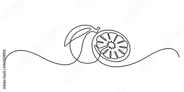 Fototapeta Continuous single line drawing of orange fruit, Orange fruit in one line art drawing style, Continuous single line drawing sliced healthy organic lemon for orchard logo identity. Vector illustration