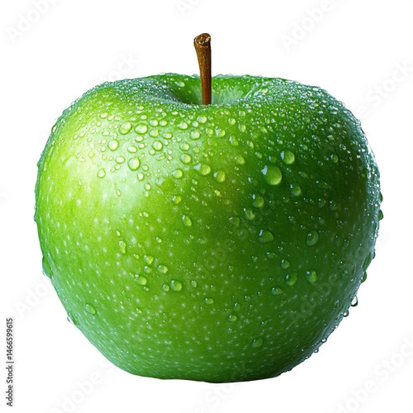 Obraz Fresh green apple with water droplets macro shot healthy food fruit diet on transparent background