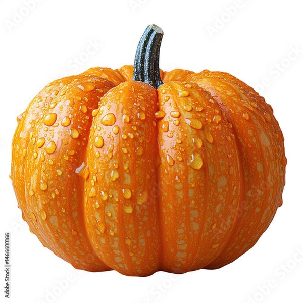 Obraz Stock photo of orange pumpkin with water drops on black background view on transparent background