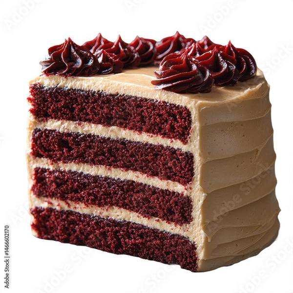 Obraz Delicious red velvet cake slice with cream cheese frosting dessert food on transparent background