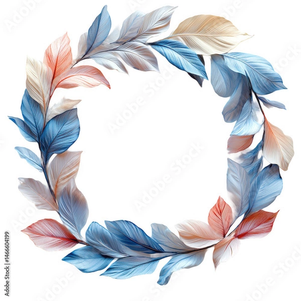 Obraz Watercolor feather wreath frame design for invitations and decorations on transparent background