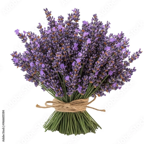 Obraz Lavender bouquet purple flowers aromatic plant tied with twine isolated on transparent background