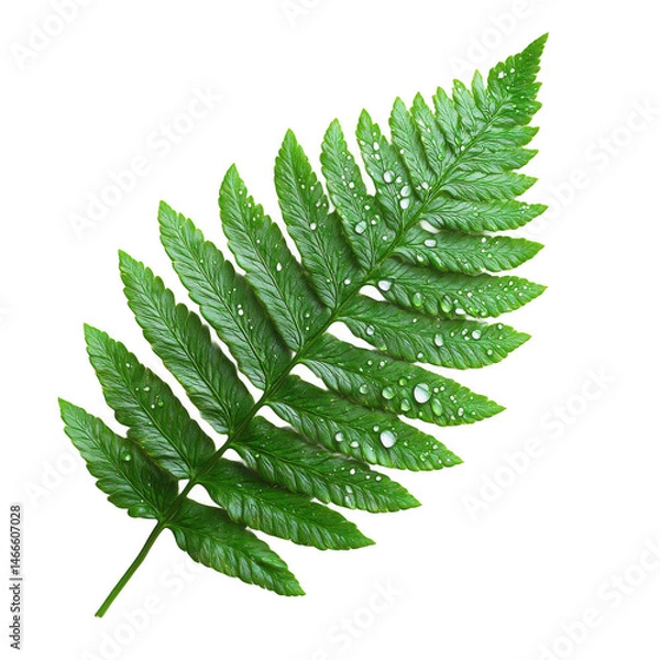 Obraz Fern leaf with water droplets close up green foliage plant botanical on transparent background