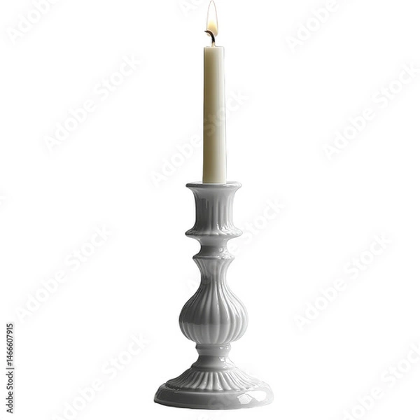 Obraz Candlelight flame in white ceramic holder on black background photo on transparent background