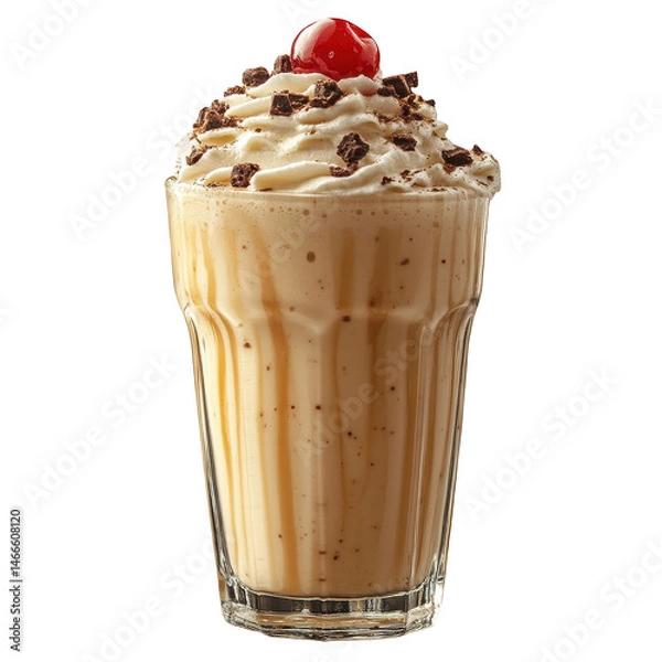 Obraz Delicious milkshake with cherry and chocolate chunks dessert drink cafe on transparent background