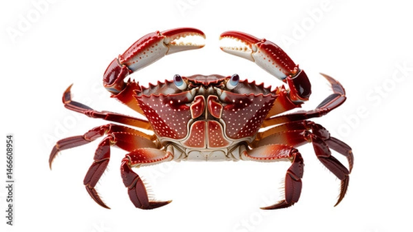 Fototapeta Bright Red Crab with Raised Claws on White Background