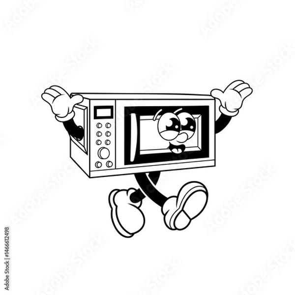 Fototapeta Retro character design from happy microwave outline