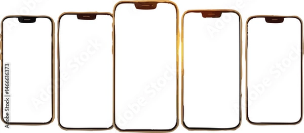 Fototapeta Vector Illustration of Five Modern Smartphones with Blank Screens – Transparent Background, Front View

