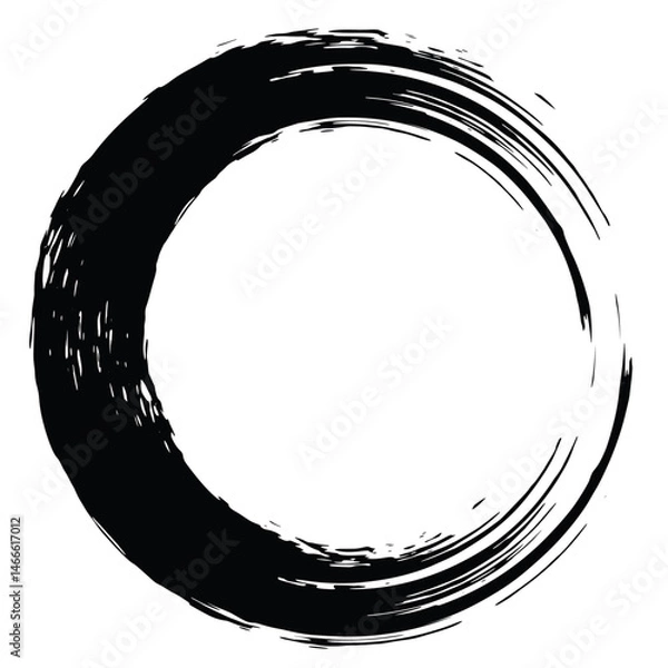 Fototapeta Chinese kungfu circle design calligraphy brush stroke style round frame decoration ink circle vector element