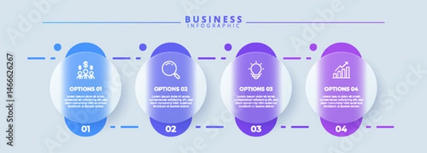 Fototapeta Design template for vector infographic labels with icons and 4 options or steps. Suitable for process diagrams, presentations, workflow layouts, banners, flow charts, and infographics.