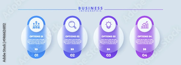 Fototapeta Design template for vector infographic labels with icons and 4 options or steps. Suitable for process diagrams, presentations, workflow layouts, banners, flow charts, and infographics.