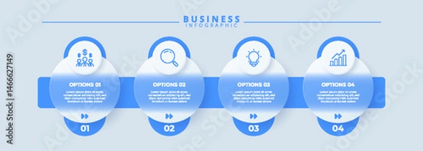 Fototapeta Design template for vector infographic labels with icons and 4 options or steps. Suitable for process diagrams, presentations, workflow layouts, banners, flow charts, and infographics.