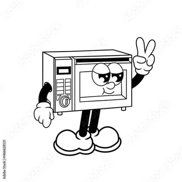 Fototapeta Retro character design of cool microwave outline