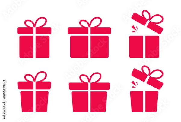 Fototapeta Set of festive gift boxes in red, shown both closed and opened. Perfect for celebration or party themed designs.