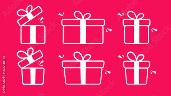 Fototapeta Set of festive gift boxes in red, shown both closed and opened. Perfect for celebration or party themed designs.