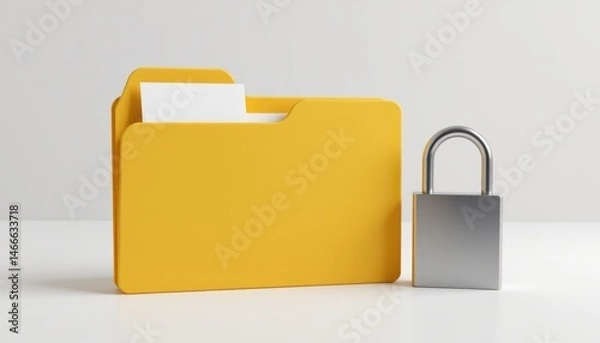 Obraz Securing digital files yellow folder with padlock office desk photo minimalist environment close-up view privacy concept