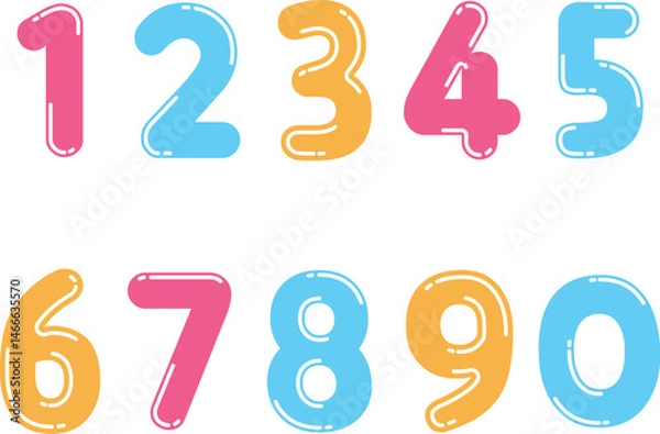 Fototapeta カラフルなジェリービーンズ風の数字アイコンイラストセット