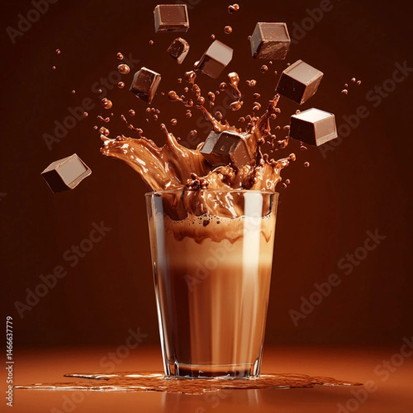 Obraz A delicious brown espresso with white cream in a glass, a sweet and cold coffee beverage