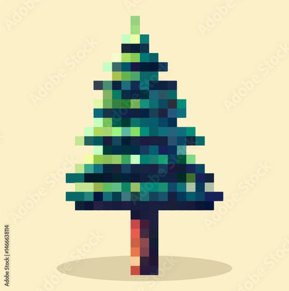Fototapeta tree pixel art character, vector.