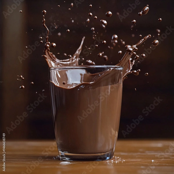 Obraz A brown chocolate splash and a white milk splash collide in a clear drink glass