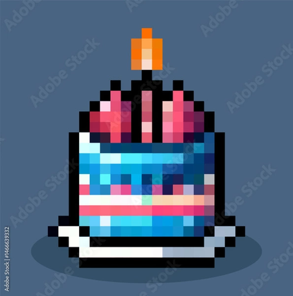Fototapeta Birthday cake pixel art, vector