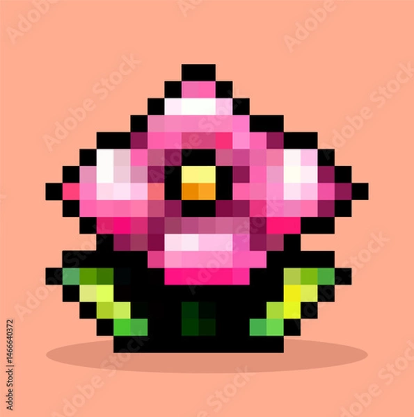 Fototapeta Flower  pixel art, game illustration, vector