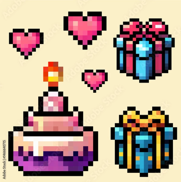 Fototapeta Birthday cake pixel art, vector