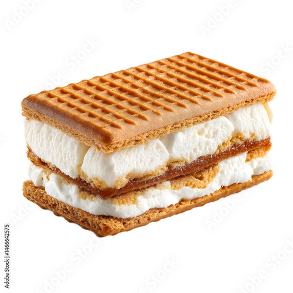 Fototapeta Delicious ice cream sandwich, featu golden brown graham crackers and sweet vanilla filling, isolated on a pristine white background, presented perfectly for dessert.