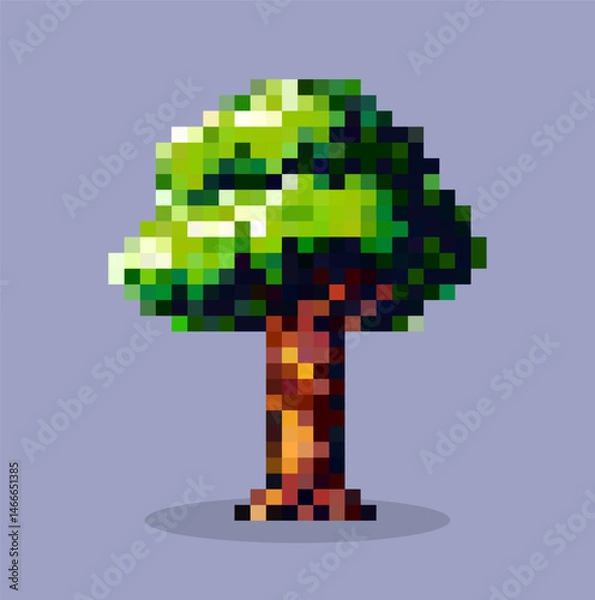 Fototapeta tree pixel art character, vector.