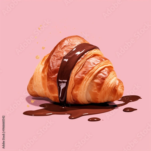 Obraz croissant with chocolate. Pink background.