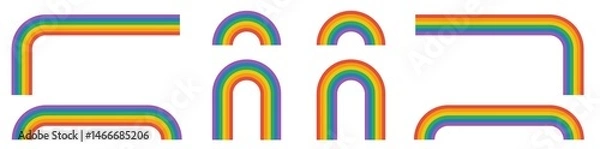 Fototapeta Set of Rainbow Graphic Design Elements, Vector in Flat Colors, Easy to Cut and Combine. Playful, Simple, Minimal, Geometric, Transparent Background. Vintage Retro Stripes, Poster Frame, Pride Symbol
