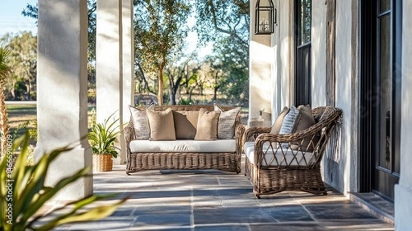 Fototapeta Outdoor loveseat with woven frame