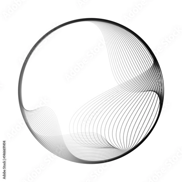 Obraz Abstract vector round shape of wavy lines flowing smooth curve black line on transparent background in concept of technology, science, music, modern.