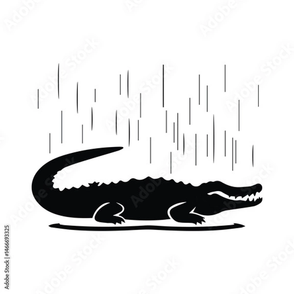 Fototapeta Crocodile silhouette vector illustration. Vector of crocodile design on white background, Black icon crocodile alligator on white background