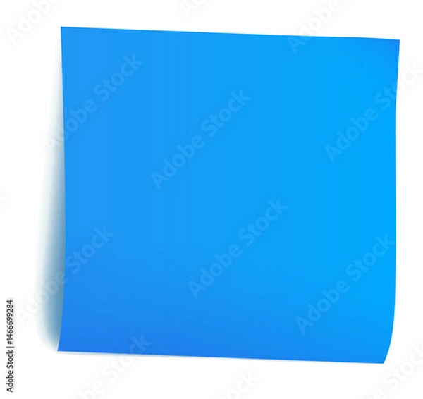 Fototapeta Blue sticky note with realistic shadow, isolated on white background. Blank reminder paper for message or design template.