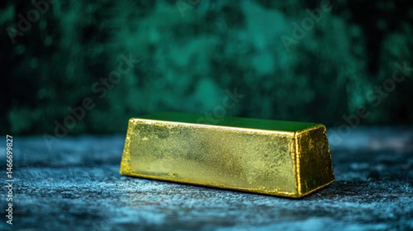 Obraz Shiny gold bar rests on textured surface, reflecting light beautifully. rich color and smooth surface evoke sense of luxury and wealth