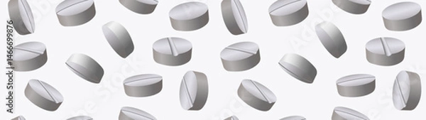 Fototapeta A white pills seamless pattern. Medication background. White 3d pills flowing vector illustration.