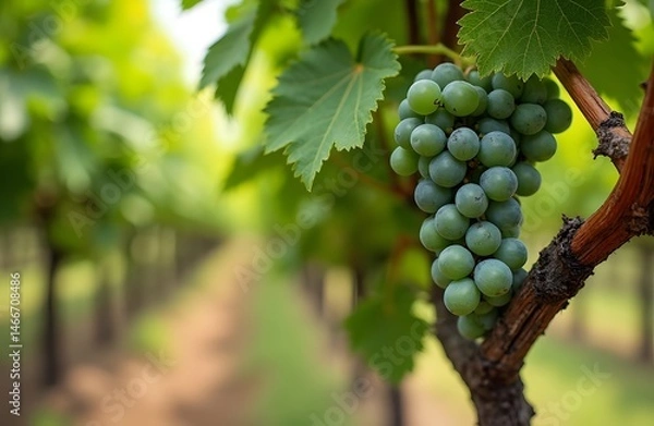 Fototapeta Vineyard close up showing grape bunch and tendrils