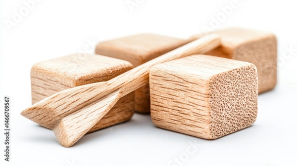 Fototapeta Wooden blocks and arrows create playful and creative atmosphere, perfect for educational activities and games