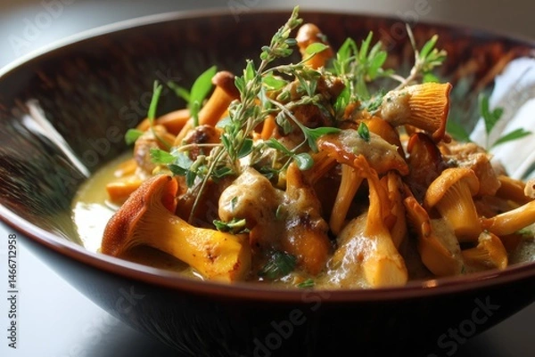 Fototapeta Chanterelle mushroom ragout --ar 3:2 --v 7 Job ID: 649afadf-3d33-4eb7-8f87-fa4143fb9dd5