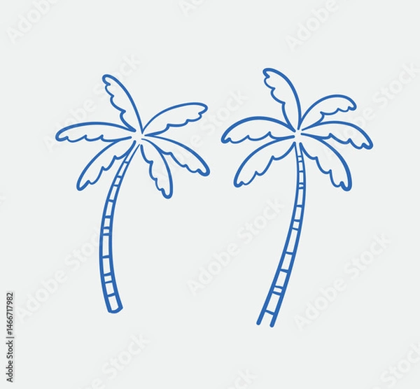 Fototapeta Hand-drawn palm illustrations. Line art, ink, minimalist style. Vector illustration. Summer collection.