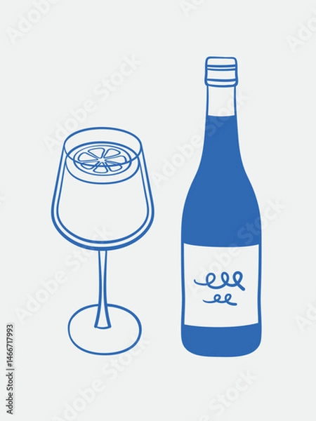 Fototapeta Hand-drawn wine illustrations. Line art, ink, minimalist style. Vector illustration. Summer collection.
