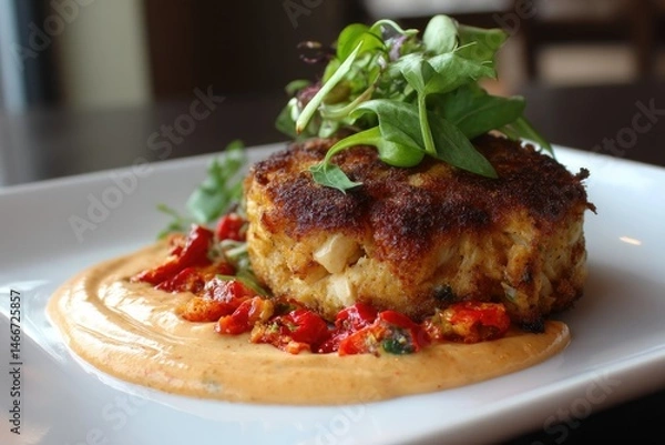 Obraz Crab cake with roasted pepper aioli 