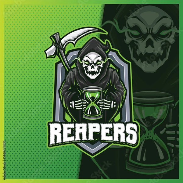 Fototapeta Grim Reaper Hood mascot esport logo design illustrations vector template, Devil Shooter logo for team game streamer youtuber banner twitch discord